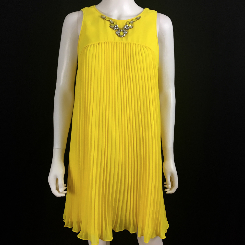 TED BAKER Golden Yellow Pleated Swing Tent Dress